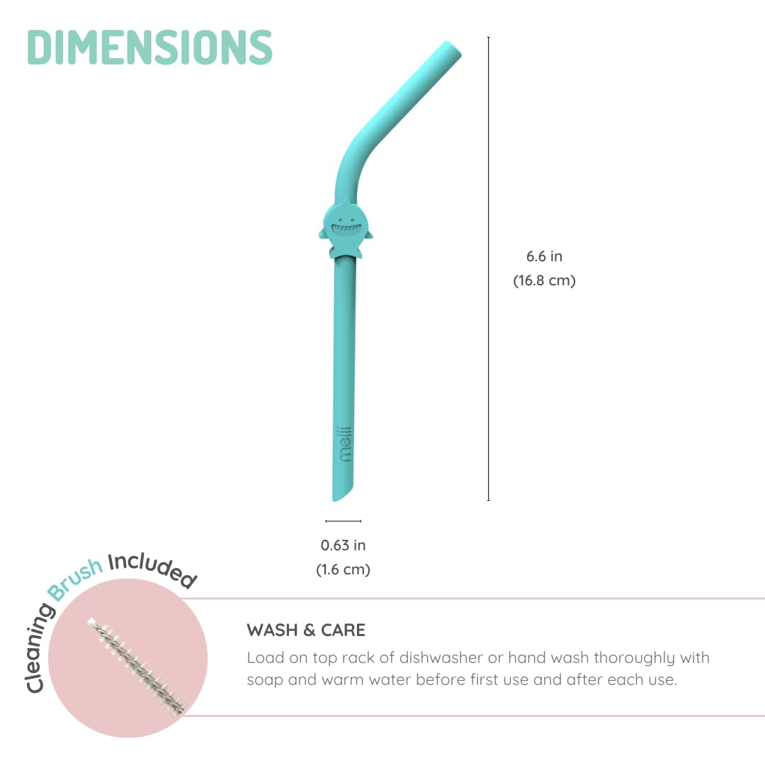 Melii Silicone Animal Straws - Set of 6 with Cleaning Brush  Multicolored - 12 to 48 Months