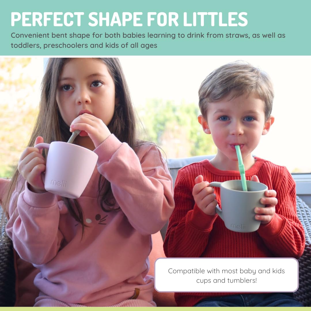 Melii Silicone Animal Straws - Set of 6 with Cleaning Brush  Multicolored - 12 to 48 Months