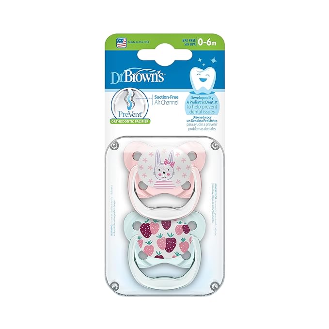 Dr. Brown&#39;s Pacifier Prevent Butterfly Soother - Stage 1 Pink (Pack of 2) (Birth to 6 Months)