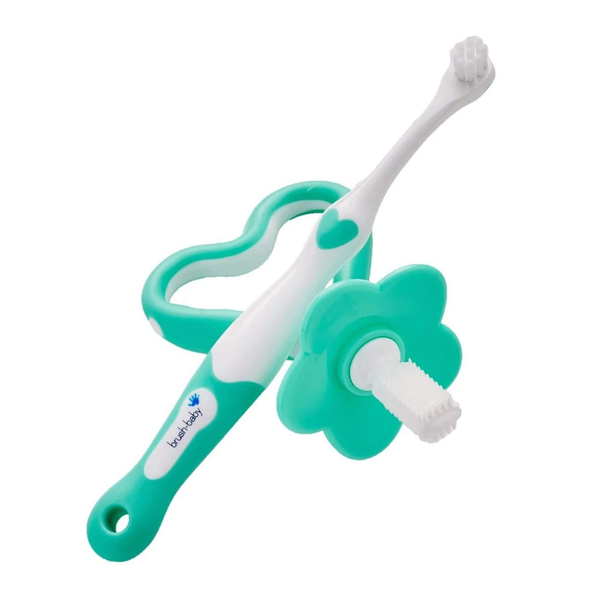 Brush Baby White & Teal My First brush & Teether Set || Birth+ to 18months - Toys4All.in
