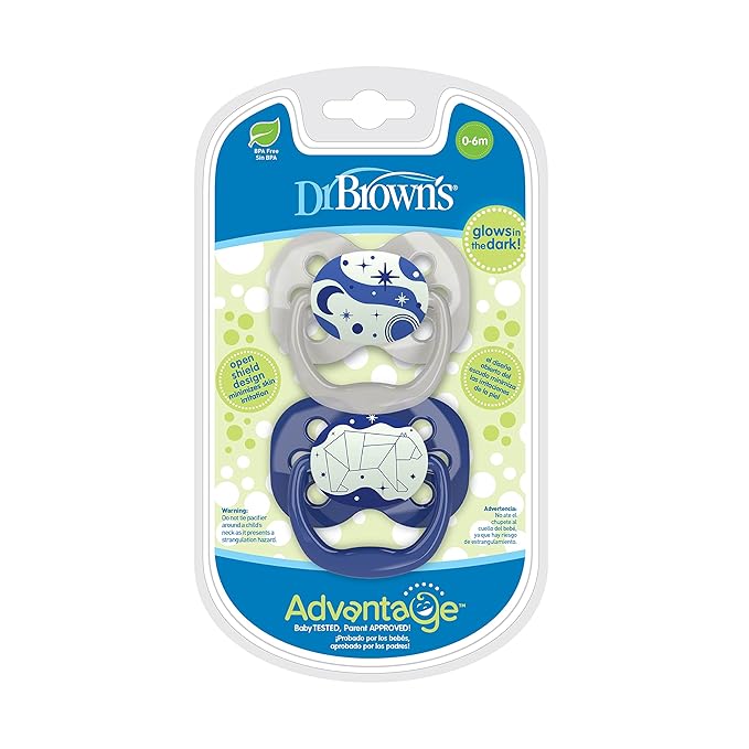 Dr. Brown&#39;s Advantage Pacifiers Stage 1 Pack of 2 (Birth to 6 Months) - Open Box