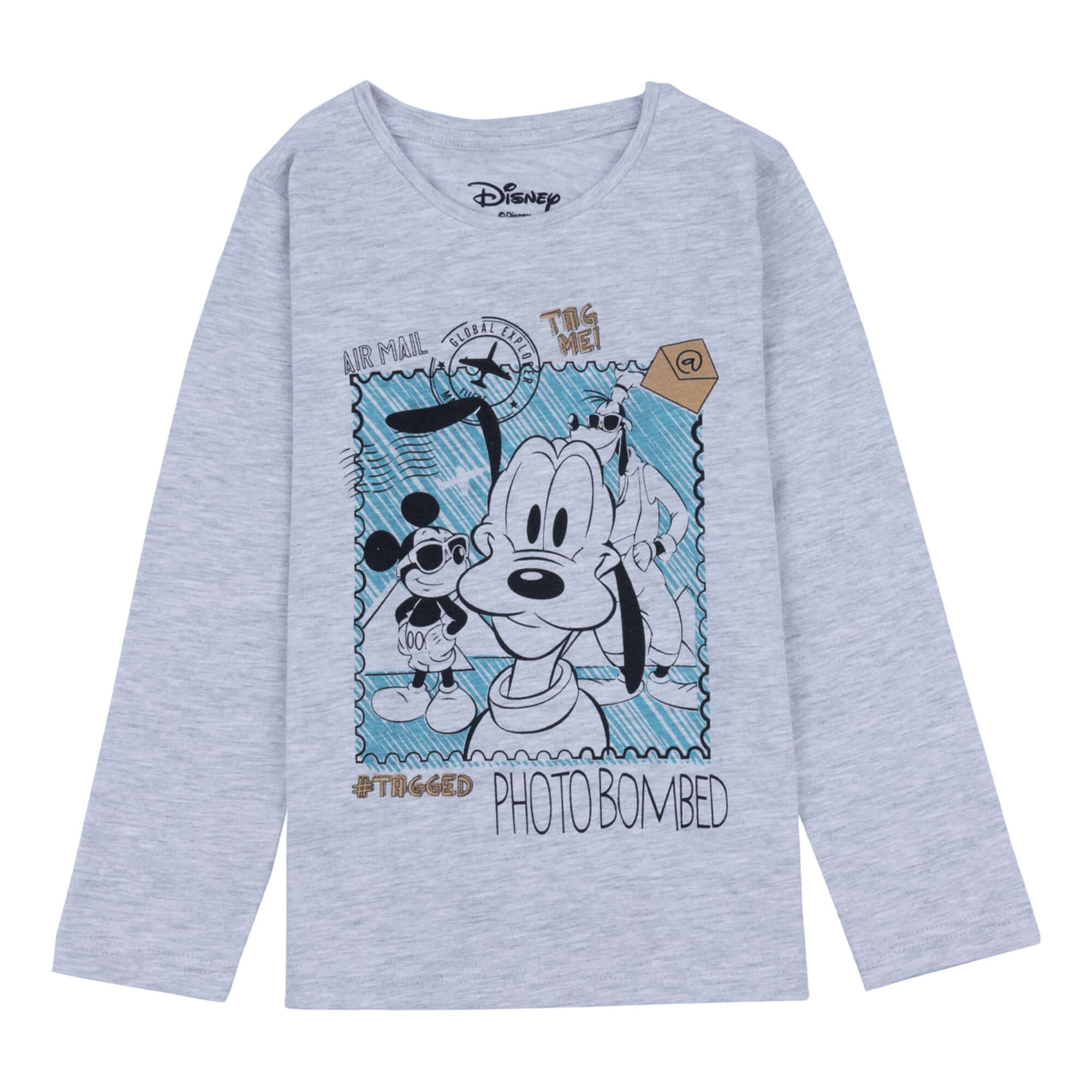 Disney Mickey & Friend's Round Neck Matt Gold Foil Print Full Sleeve T-Shirt. - Toys4All.in