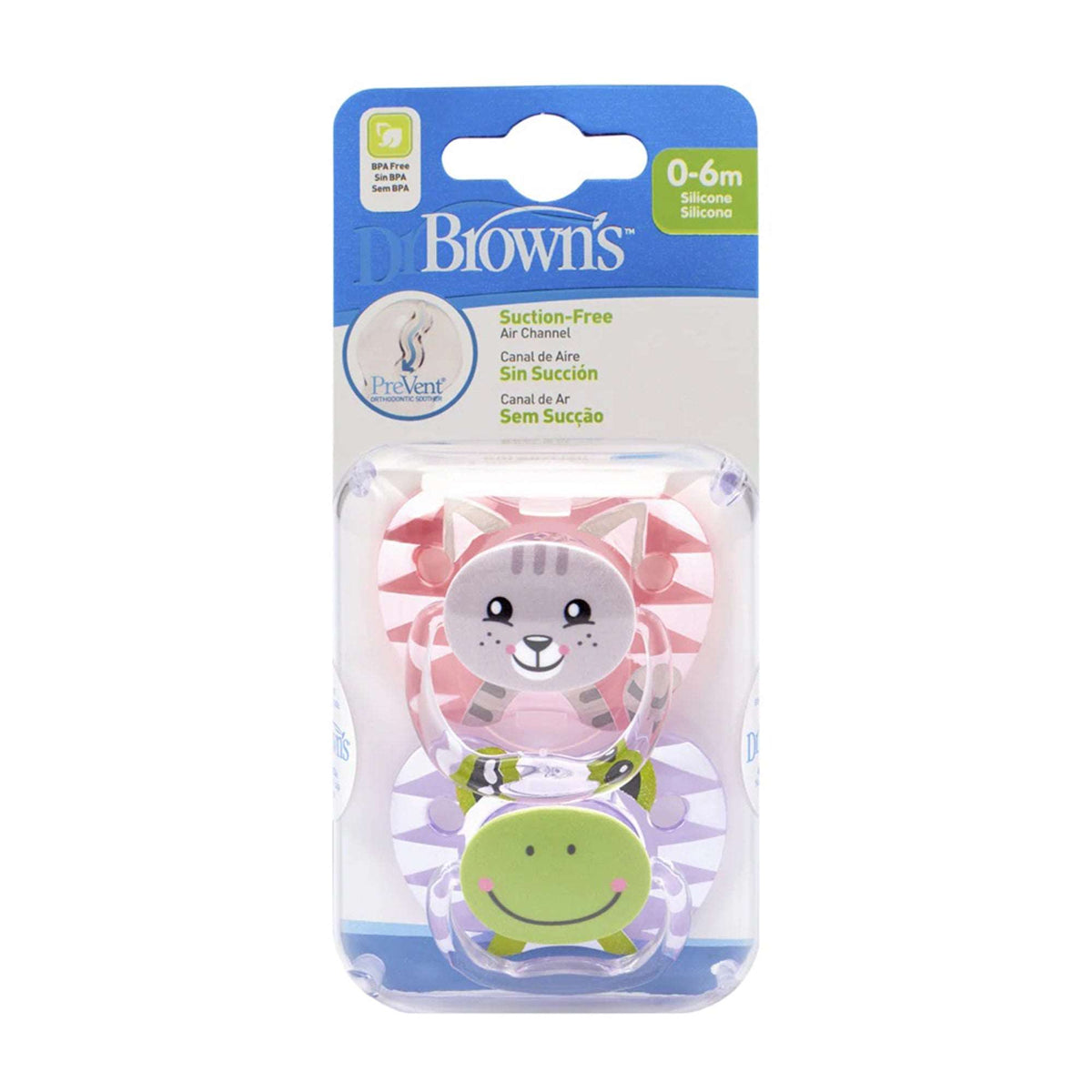 Dr. Brown Pink &amp; Gray PreVent Printed Shield Soother || Stage-1 || Pack of 2 || Birth+ to 6months - Toys4All.in