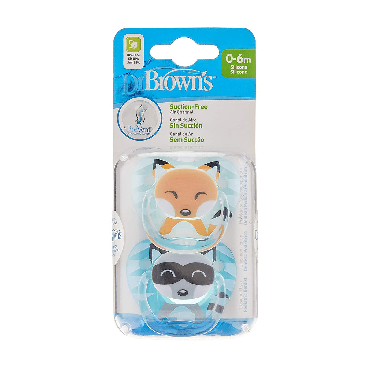 Dr. Brown Teal &amp; Gray PreVent Printed Shield Soother || Stage-1 || Pack of 2 || Birth+ to 6months - Toys4All.in