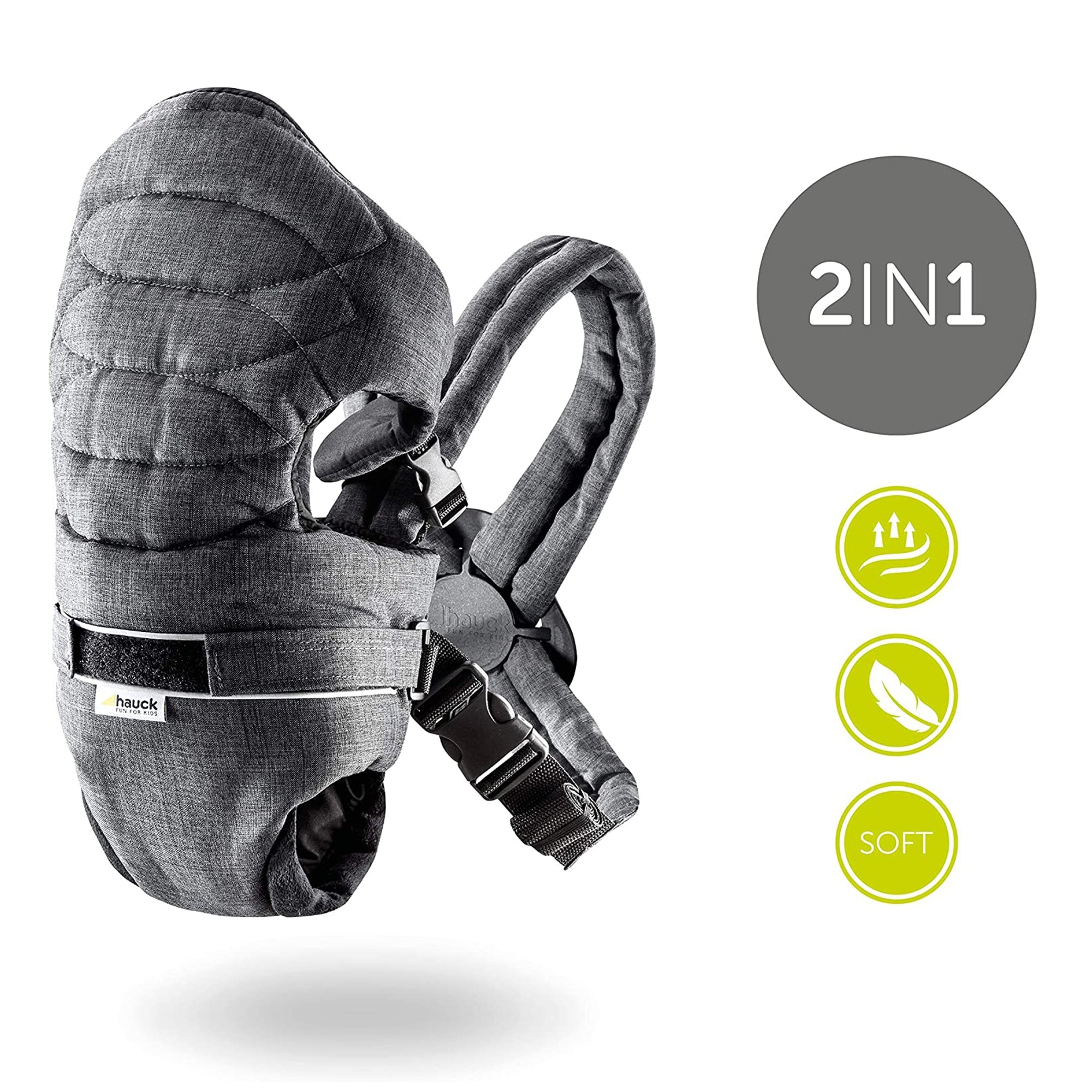 Hauck 2 Way Carrier Infant carrier | Fashion Melange Charcoal | Used for Birth+ to 9M - Toys4All.in