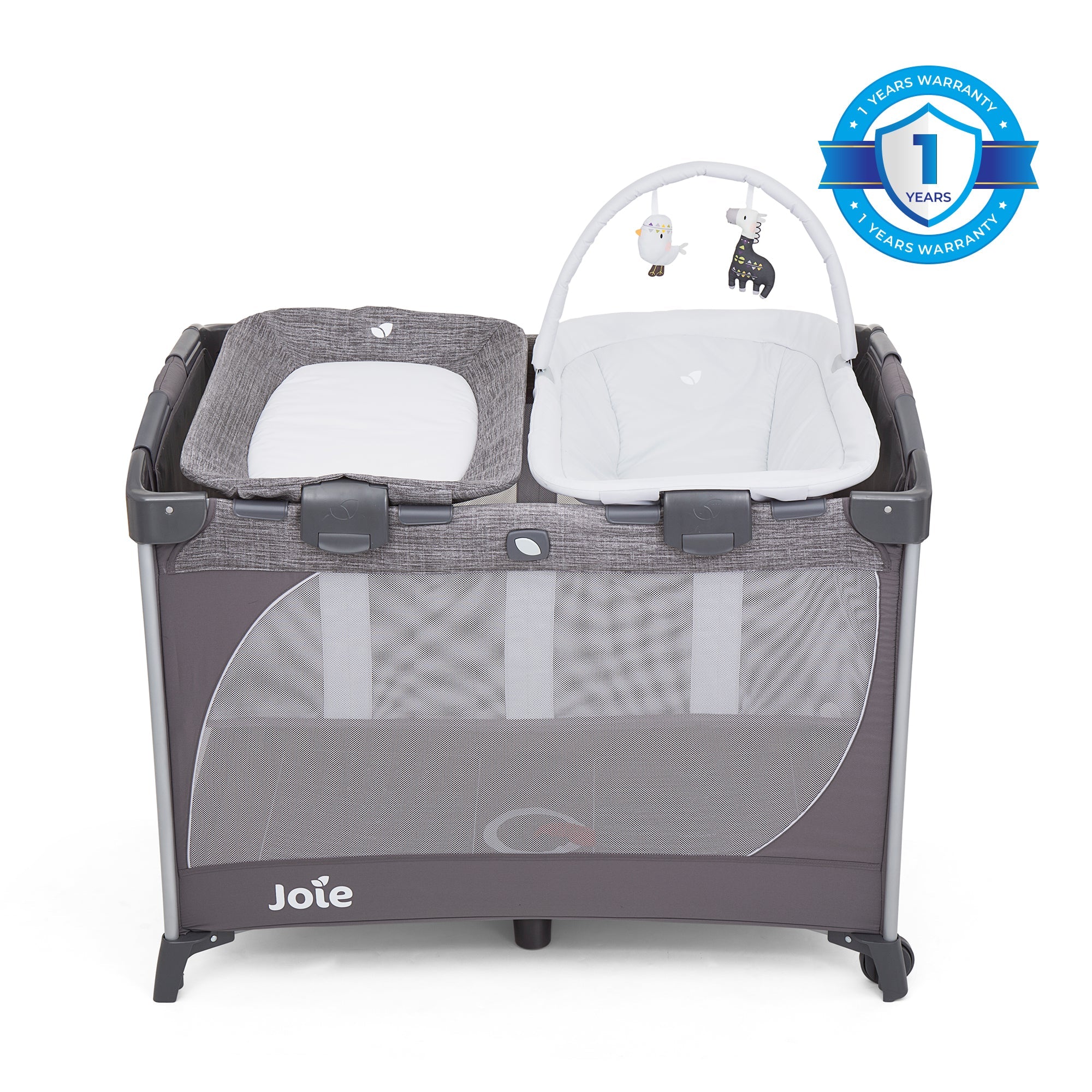 Joie Commuter Change & Snooze Travel Cot || Fashion - Linen Grey || Birth+ to 36months - Toys4All.in