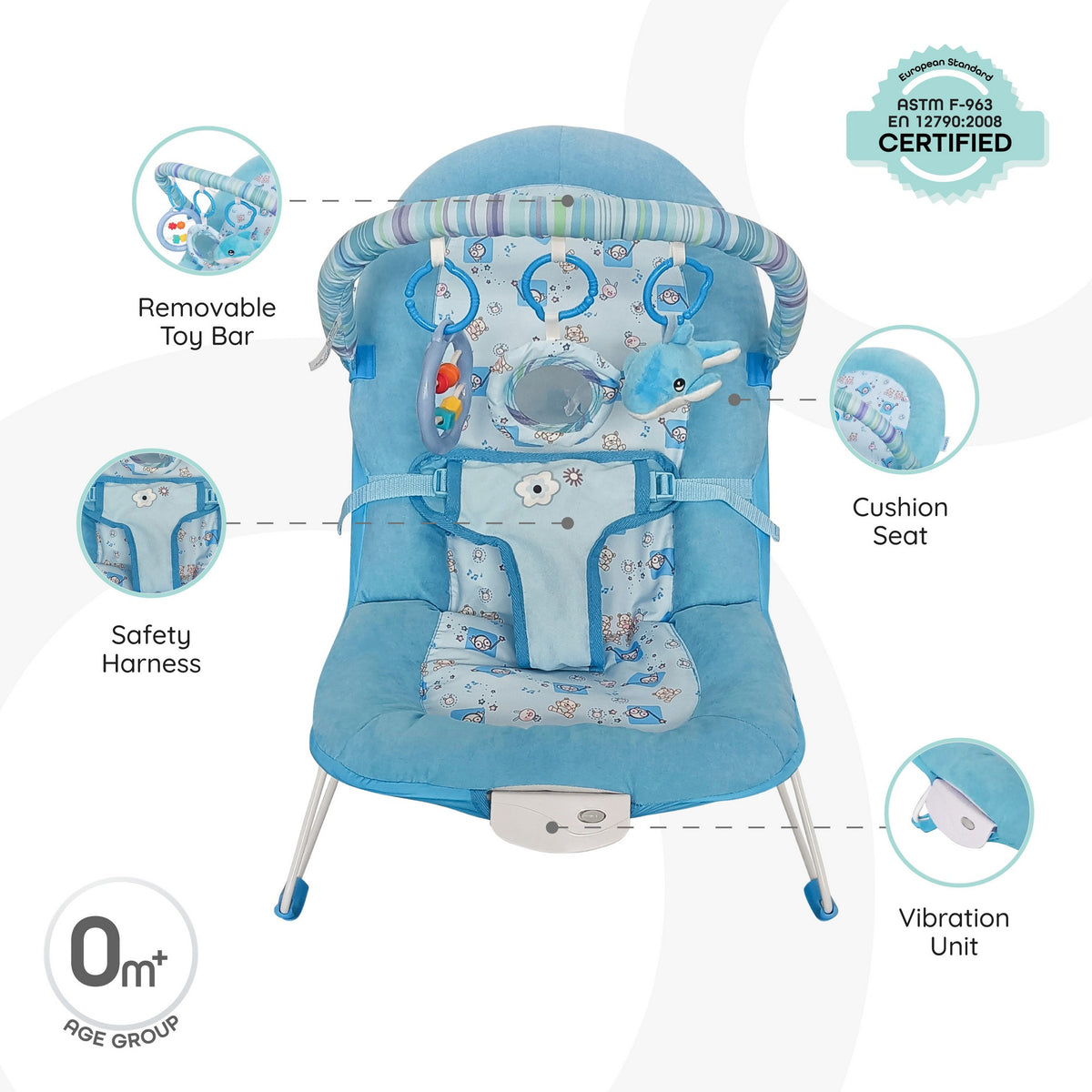 Moon Hip Hop Bouncer Blue Birth to 9 kg