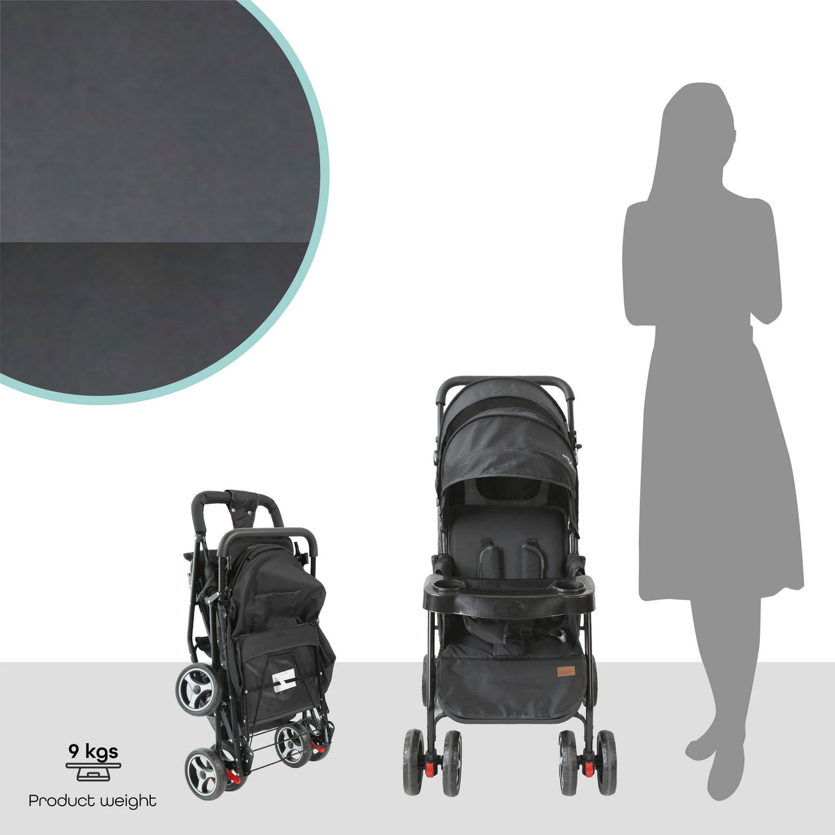 Moon Magnum Twin Stroller Black Birth to 15 kg - Open Box