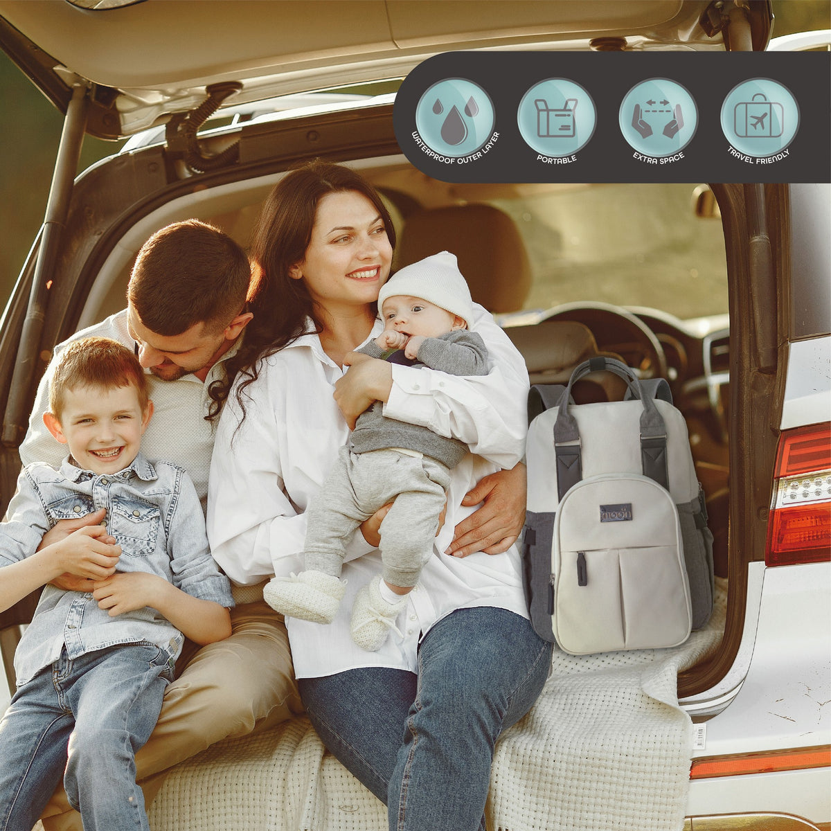 Moon Luca Diaper Bags White &amp; Grey Birth to Adult