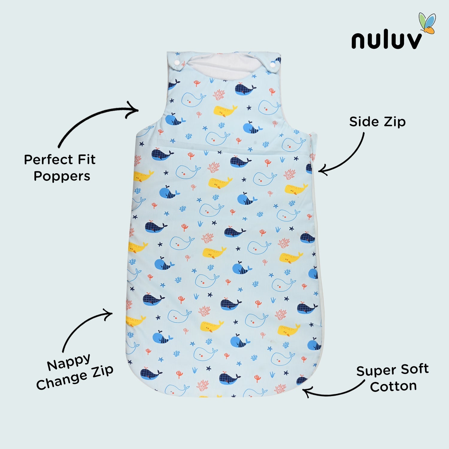 Nuluv Lt Blue Sleeping Bag 100 % Organic Cotton with Antimicrobial Finish - Toys4All.in
