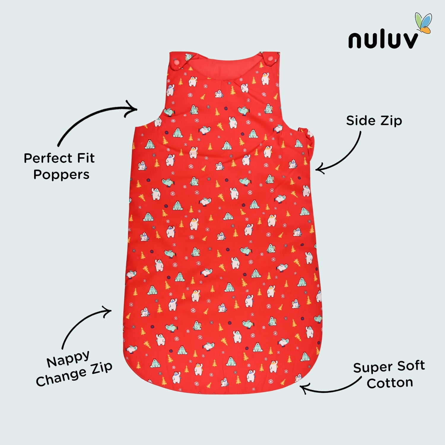 Red Sleeping Bag 100% Organic Cotton with Antimicrobial Finish - Toys4All.in