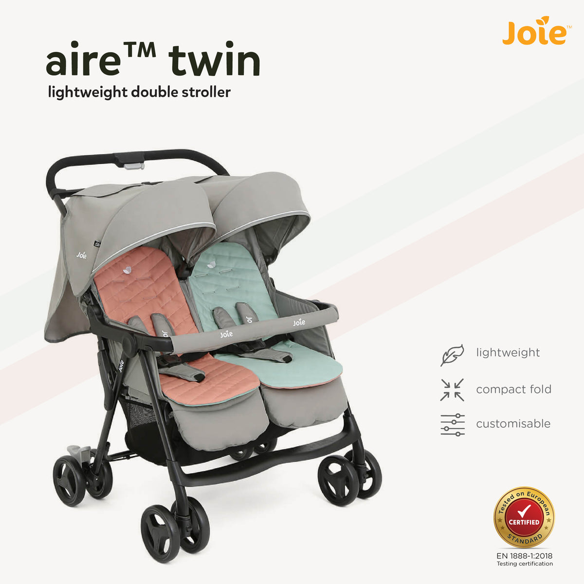 Joie Aire Twin Stroller (Birth to 36 Months) - Open Box
