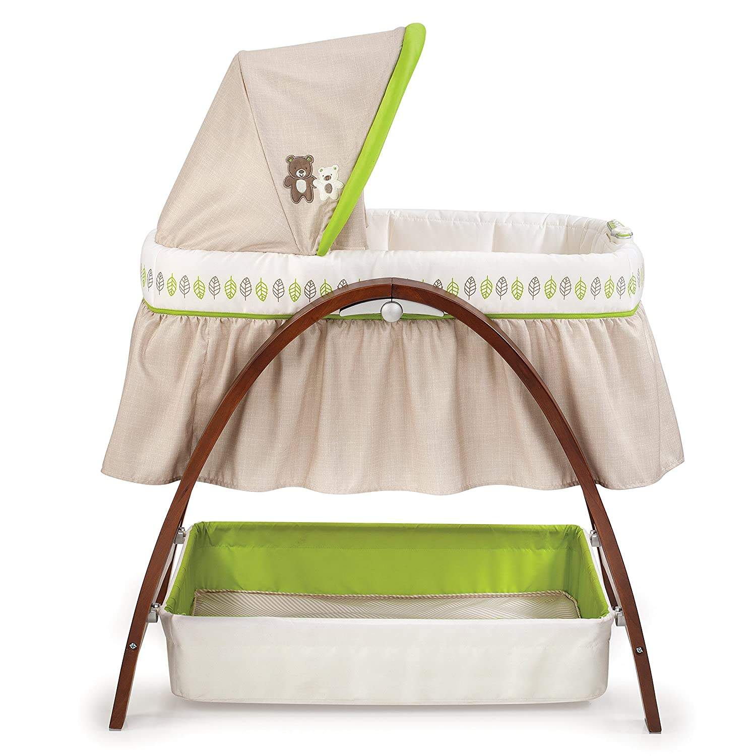 Summer Infant Bentwood Bassinet With Motion || Fashion-White & Green || Used for Birth+ To 6months || Distress Box - Toys4All.in