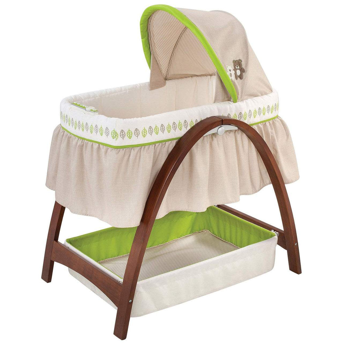 Summer Infant Bentwood Bassinet With Motion || Fashion-White &amp; Green || Used for Birth+ To 6months || Distress Box - Toys4All.in