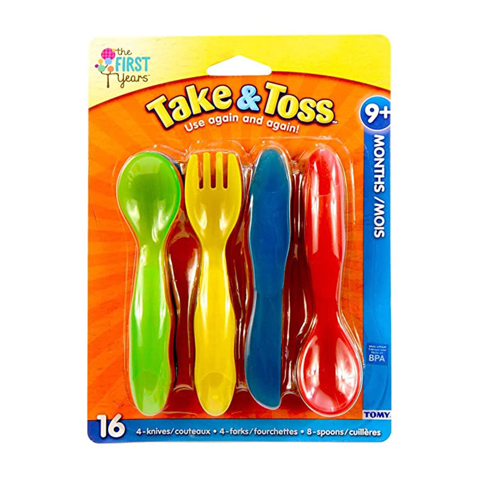The First Years Take & Toss Toddler Flatware (Fork/Spoon/Knife) 16 Pk Multicolor || 9months to 36months - Toys4All.in