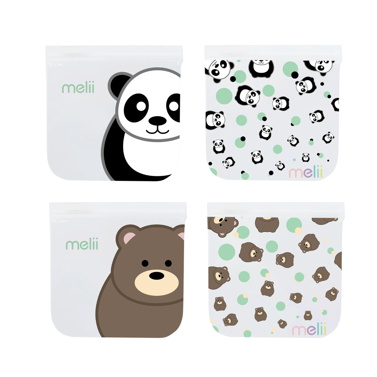 Melii Reusable Eva Animal Snack Bags - 4 pack Multicolor - 3 to 6 Years