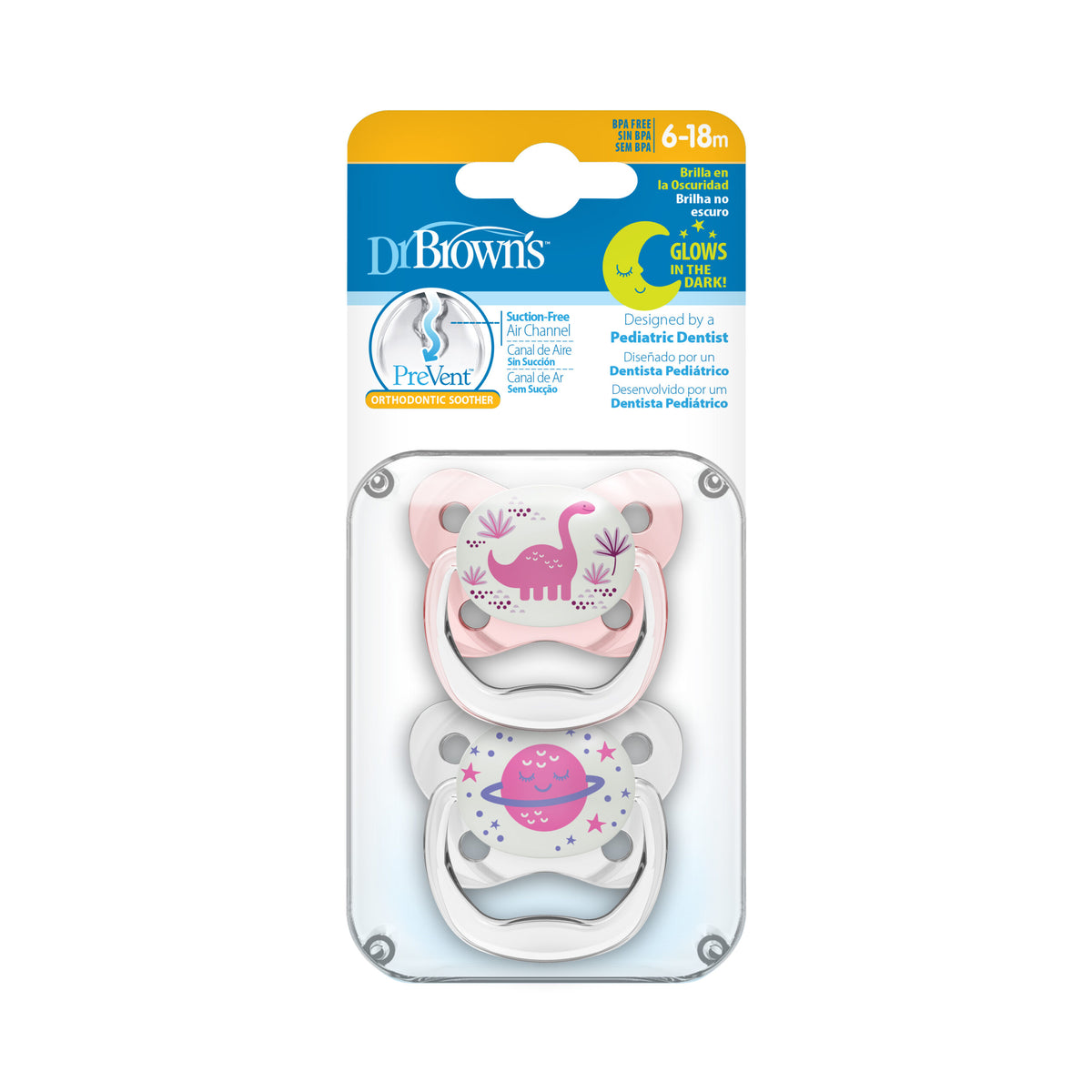 Dr. Brown&#39;s Prevent Glow In The Dark Butterfly Shield Soother - Stage 2 (6 to 18 Months) Pink Open Box